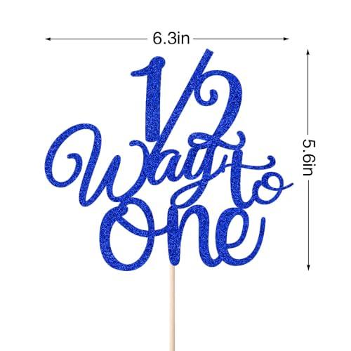 Naicaek Naicaek 1/2 Way to One Cake Topper,Happy 6 Months Cake Decorations,Half Way to One Cake Topper,Baby Boys Girls 6 Months Birthday Party Decorations (Royal Blue Glitter)