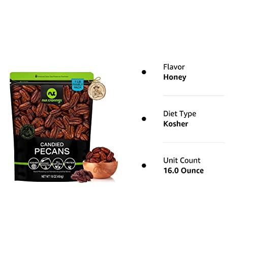 Nut Cravings NUT CRAVINGS - Candied Pecans Honey Glazed Praline, No Shell (16oz - 1 LB) Bulk Nuts Packed Fresh in Resealable Bag - Healthy Protein Food Snack, All Natural, Keto Friendly, Vegan, Kosher