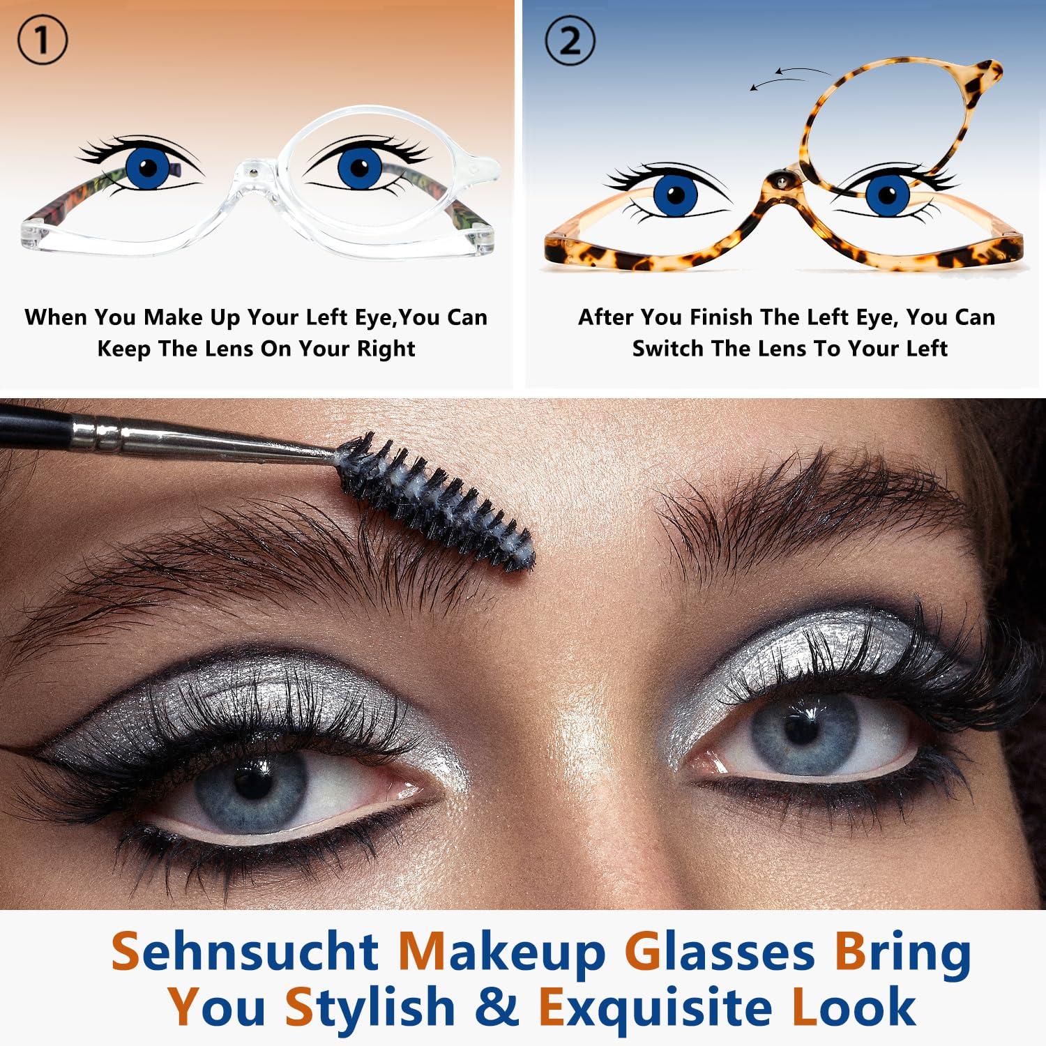 Sehnsucht Sehnsucht Makeup Glasses Flip Up Magnifying Cosmetic Readers Eye Makeup Reading Eyeglasses for Women 3604 Tortoise Transprent 1.00