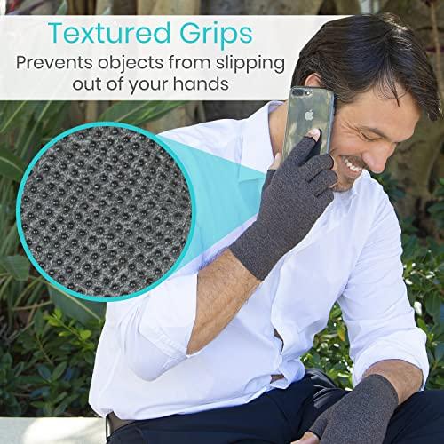 Vive Vive Arthritis Gloves with Grips - Men & Women Textured Fingerless Compression - Open Finger Hand Gloves for Rheumatoid and Osteoarthritis - Arthritic Joint Pain Relief for Computer Typing (Medium)