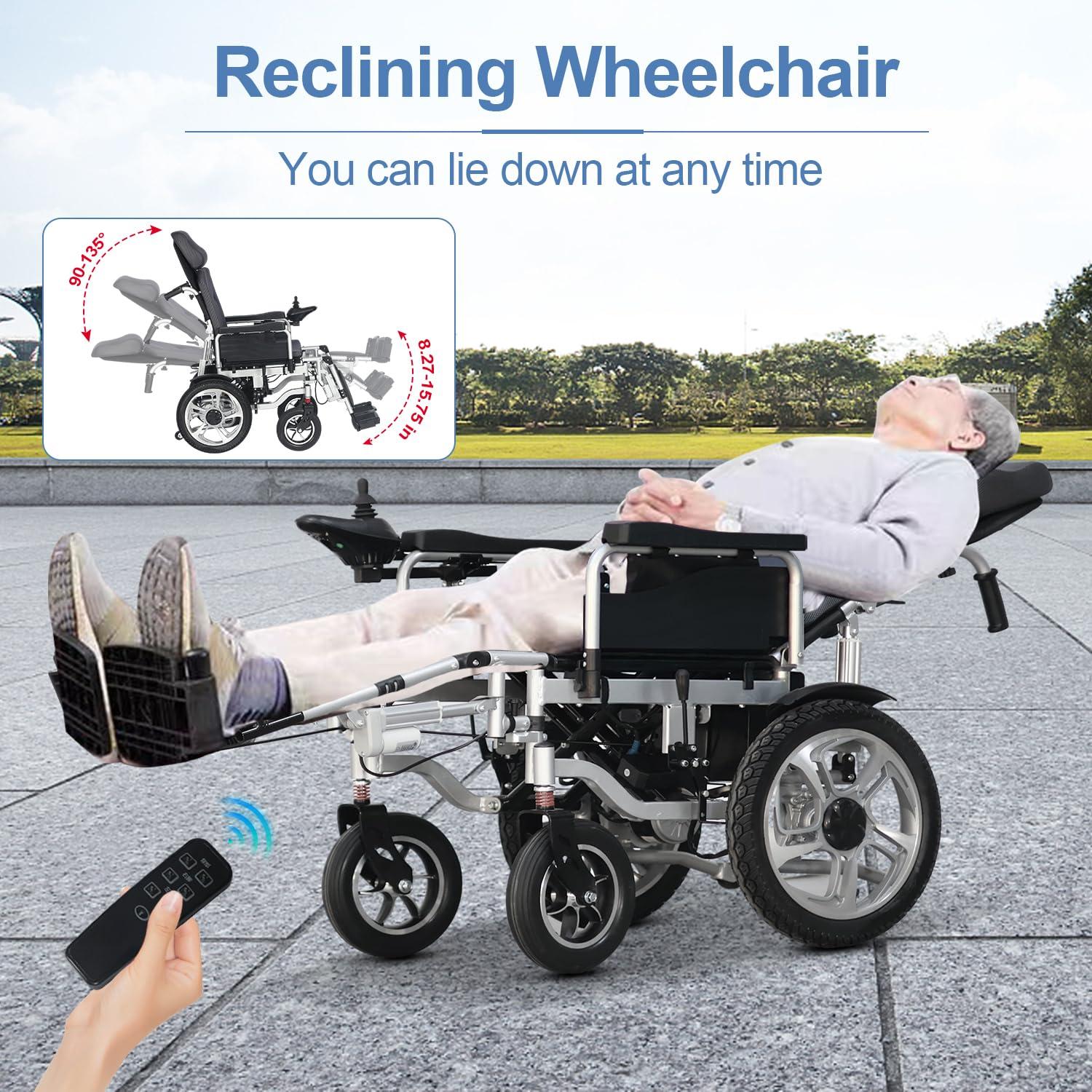 Lenyedr Lenyedr Reclining Electric Wheelchair for Adults,Heavy Duty Electric Wheelchair,Portable Folding Carry Wheelchair,Comfortable Remote Control Mobility Aid-Adjustable Backrest and Pedal-15 Mile Range