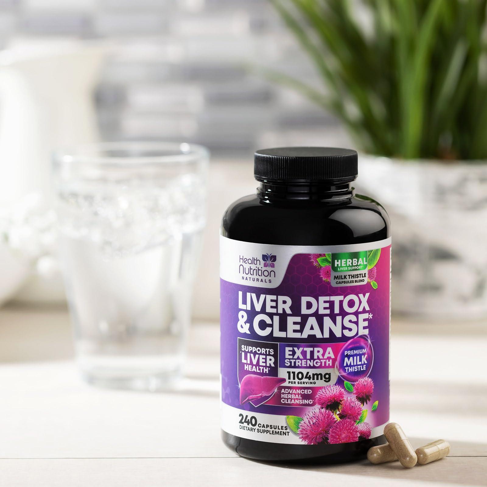 Health Nutrition Naturals Gentle Liver Cleanse Detox & Repair Formula - Herbal Liver Support Supplement: Milk Thistle with Silymarin, Artichoke Extract, Dandelion, Beet, Chicory Root, & Turmeric for Liver Health - 240 Capsules