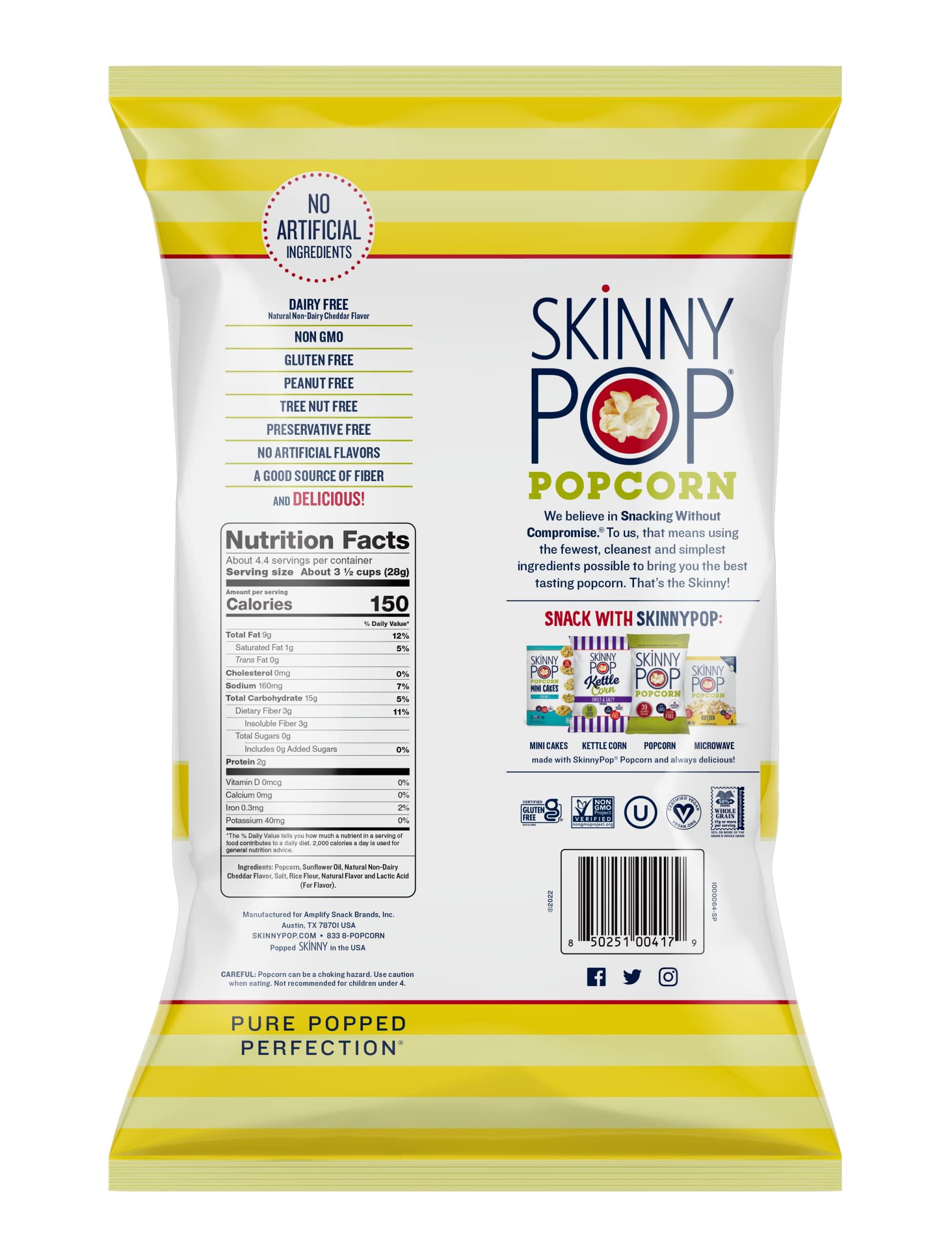 SkinnyPop SkinnyPop White Cheddar Popcorn, 4.4oz Grocery Sized Bag, Skinny Pop, Healthy Popcorn Snacks, Gluten Free (Pack of 4)