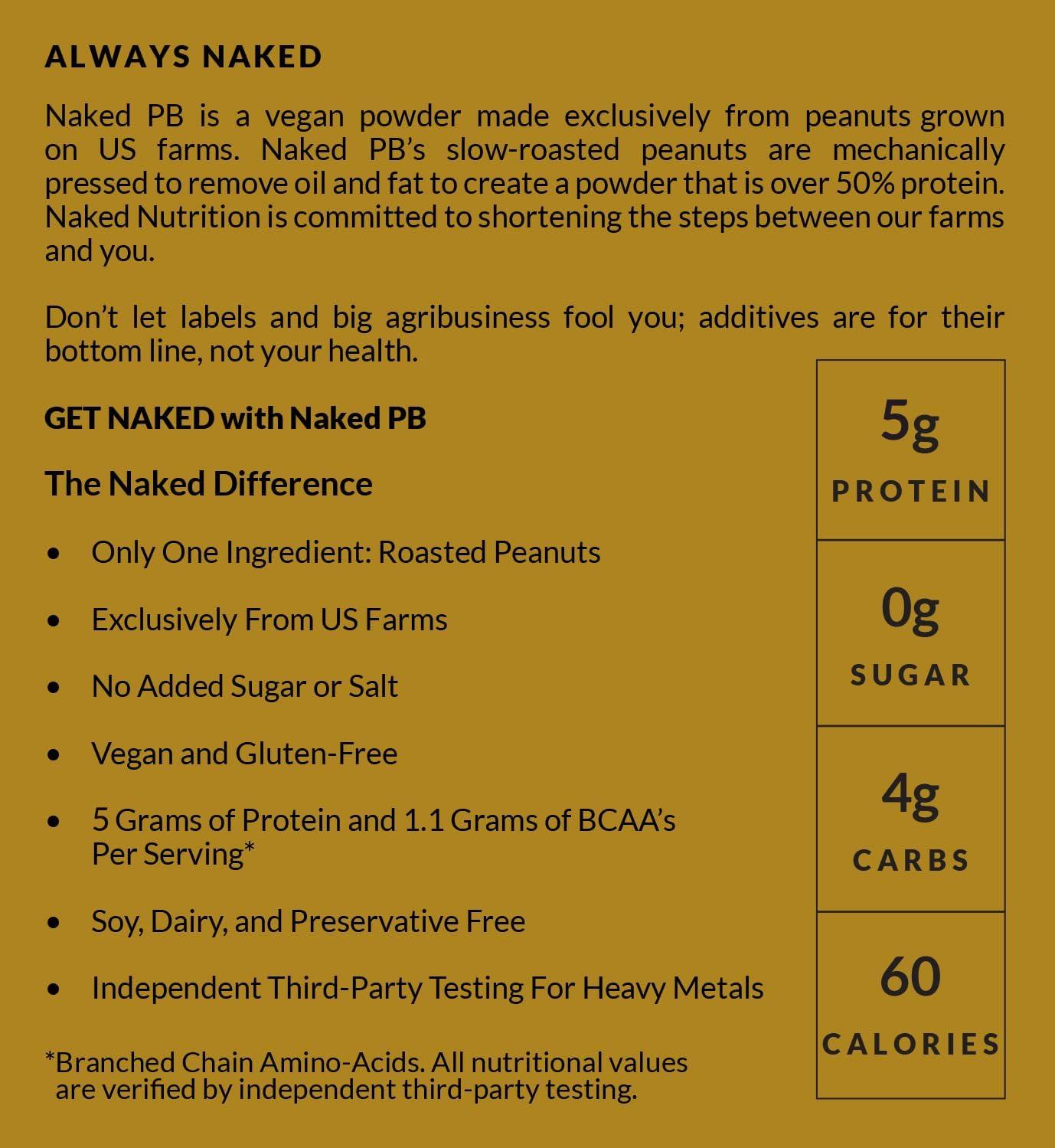 Naked Nutrition 1.5 LB Powdered Peanut Butter from US Farms Bulk, Only 1 Ingredient - Roasted Peanuts, Vegan, No Additives, Preservative Free, No Salt, No Sugar - 45 Servings - NAKED PB