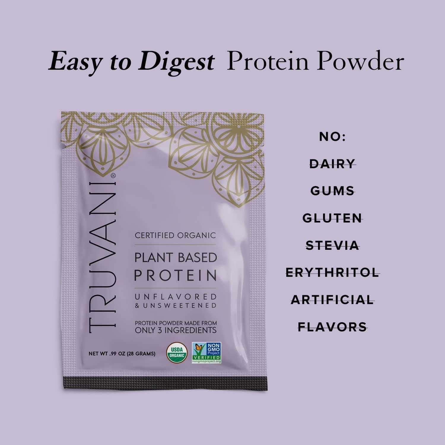 Truvani Truvani Vegan Pea Protein Powder | Unflavored | 20g Organic Plant Based Protein | 10 Travel Packets | Keto | Gluten & Dairy Free | Low Carb | No Added Sugar