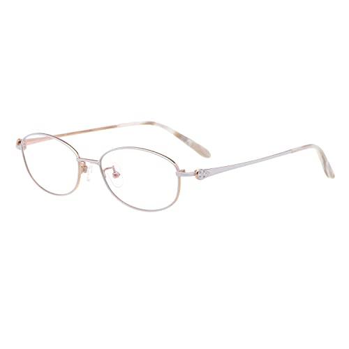 HELES HELES Full Rim Pure Titanium Oval Reading Glasses for Women Anti-Reflective UV400 Coating Single Vision Spectacles Reader-Gold & White||+5.00 Strength