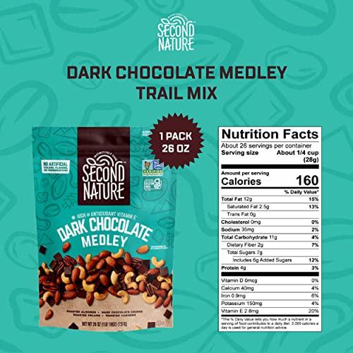Second Nature Second Nature Dark Chocolate Medley Trail Mix, 26 oz. Resealable Pouch (Pack of 1) – Certified Gluten-Free Snack Mix – Dark Chocolate and Nut Trail Mix Ideal for Quick Travel Snacks or Lunch Snacks