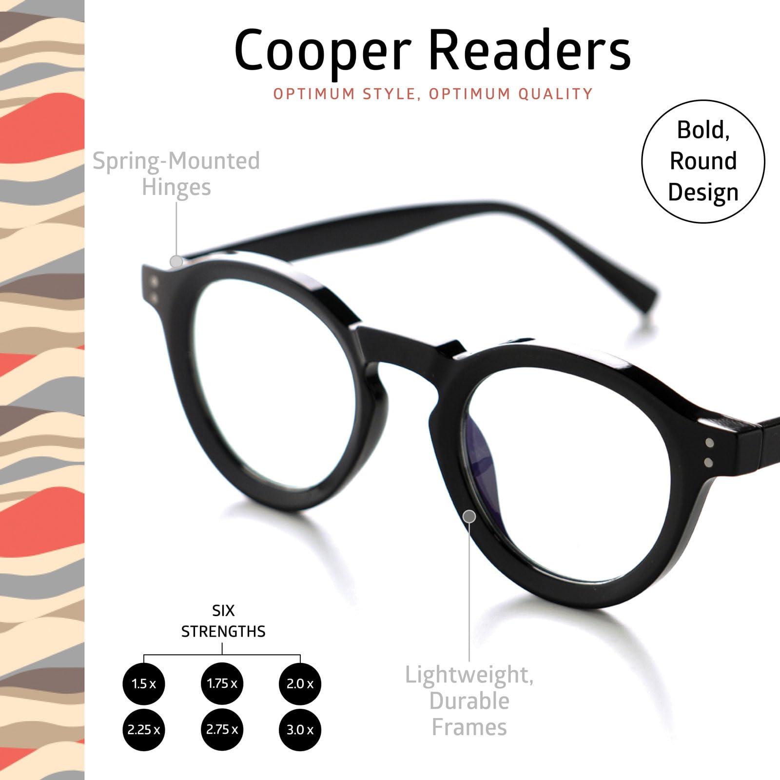 OPTIMUM OPTICAL OPTIMUM OPTICAL Readers Glasses Spring-Mounted Hinges Scratch-Resistant Lenses Round Frame Reading Glasses For Men and Women -Cooper, 3.0 x