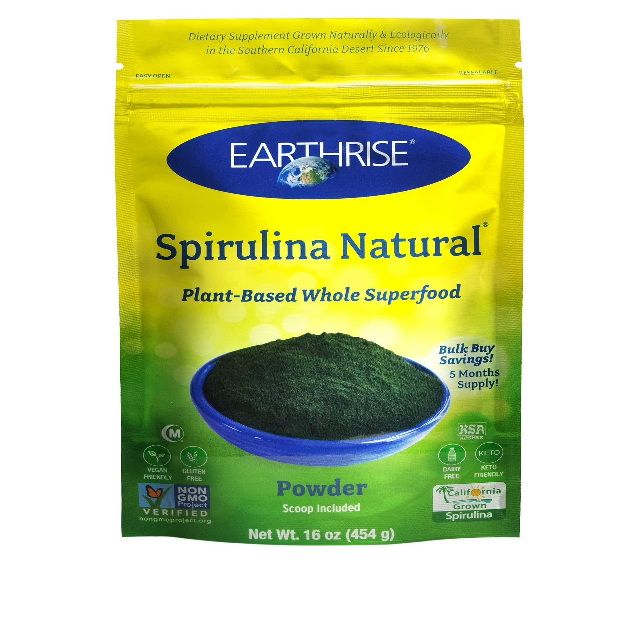Earthrise Earthrise Spirulina Natural Powder 16oz, Natural Premium Spirulina from California- Vegan, Gluten Free, Keto Friendly, Non -GMO Super Food high in Vitamins & Minerals. (1 LB)