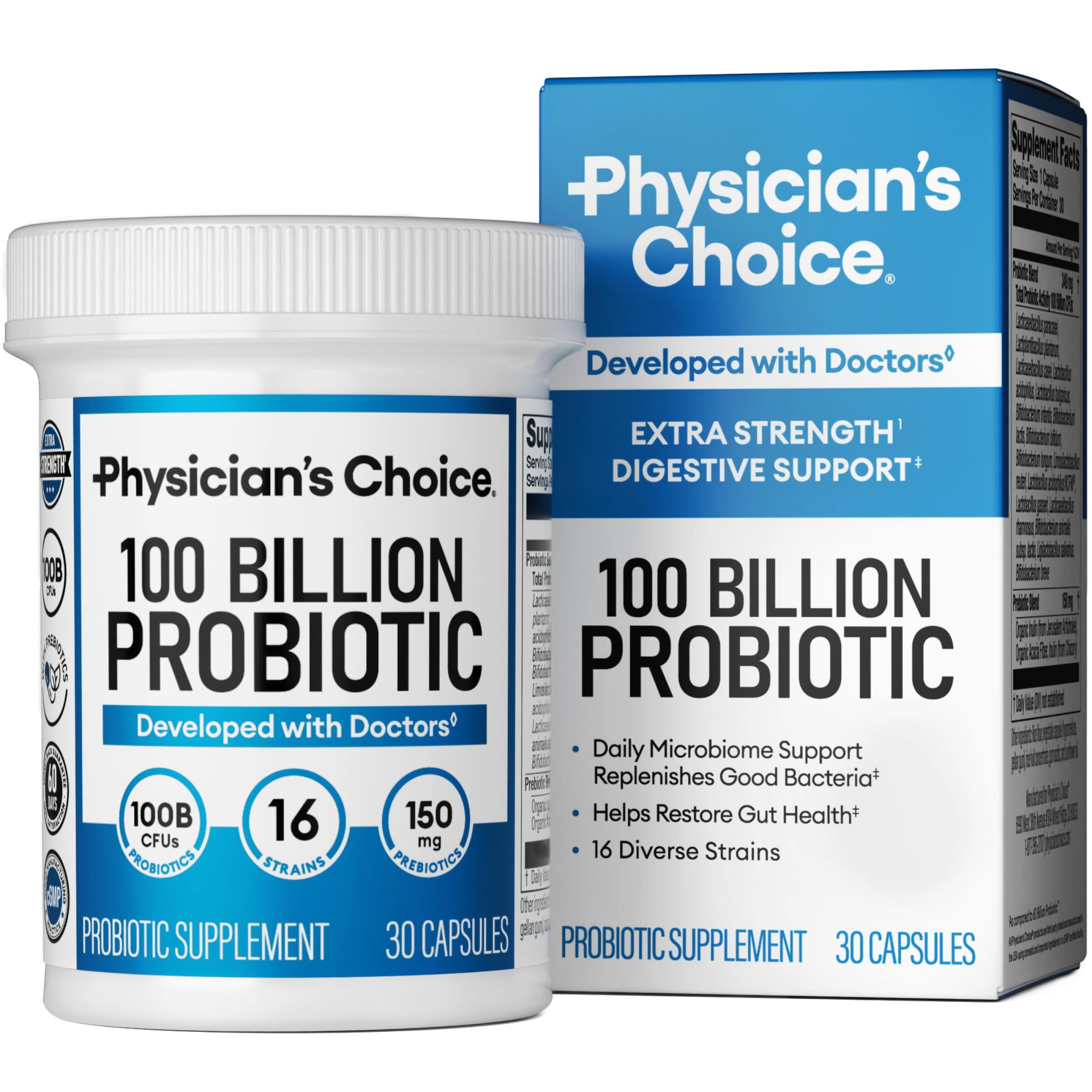 Physician\'s CHOICE Physician\'s CHOICE 100 Billion Advanced Probiotic - 16 Strains + Organic Prebiotics - Digestive & Gut Health - Supports Occasional Constipation, Diarrhea, Gas & Bloating - Probiotics for Women & Men