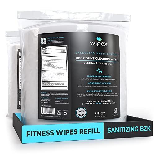 Wipex Wipex Gym & Fitness Wipes, 800 ct with BZK Antiseptic Refill Roll for Dispensers 2 Packs (1600 Wipes)