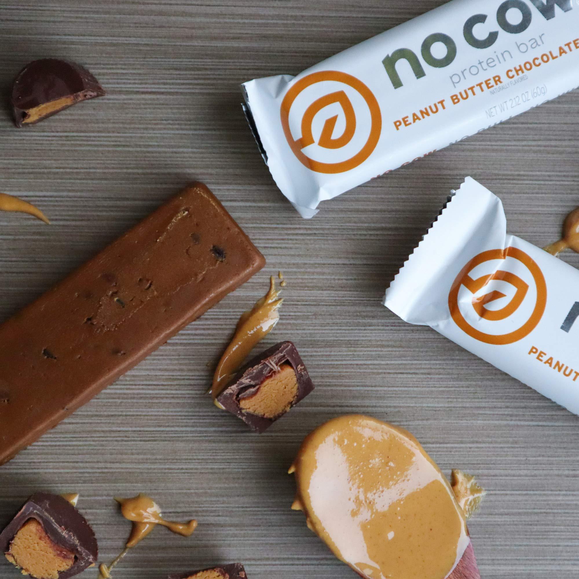 No Cow No Cow Protein Bar, Peanut Butter Chocolate Chip, 21g Plant Based Protein, Keto Friendly, Low Carb, Low Sugar, Dairy Free, Gluten Free, Vegan, High Fiber, Non-GMO, 4 Count