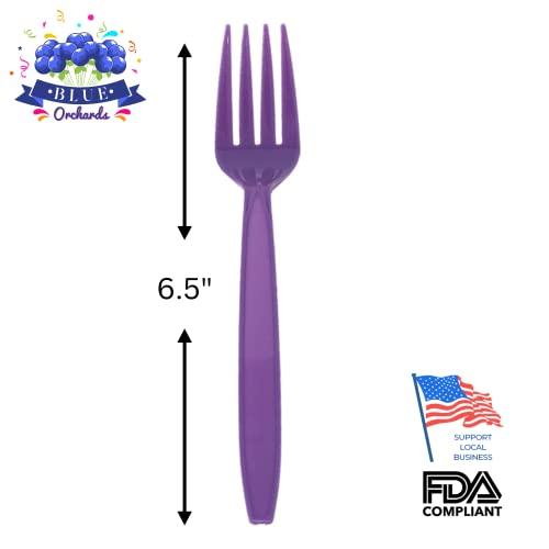Blue Orchards Purple Plastic Forks (24 Pack) - Purple Forks for Parties, Lightweight Plasticware, Colored Plastic Forks, Plastic Utensils, Disposable Cutlery for Occasions, Party Plastic Forks, Blue Orchards