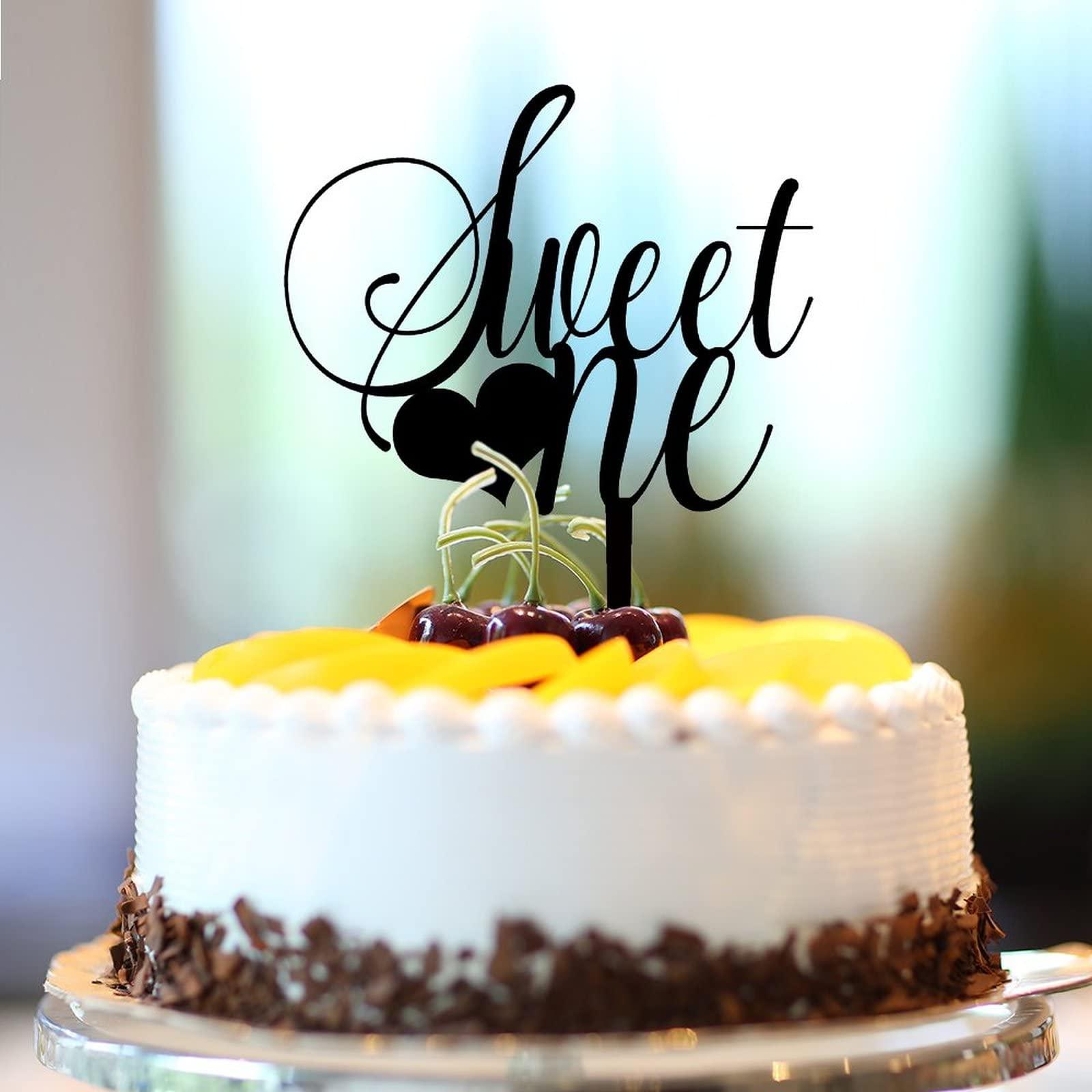 CustonCares Sweet One Cake Topper 1st Valentine's Day Bachelorette Happy Birthday Cake Topper Love Is Love LGBT Marriage Union Acrylic Black Engagement Valentines Day Cake Décor Decorative Gifts for Children Boys