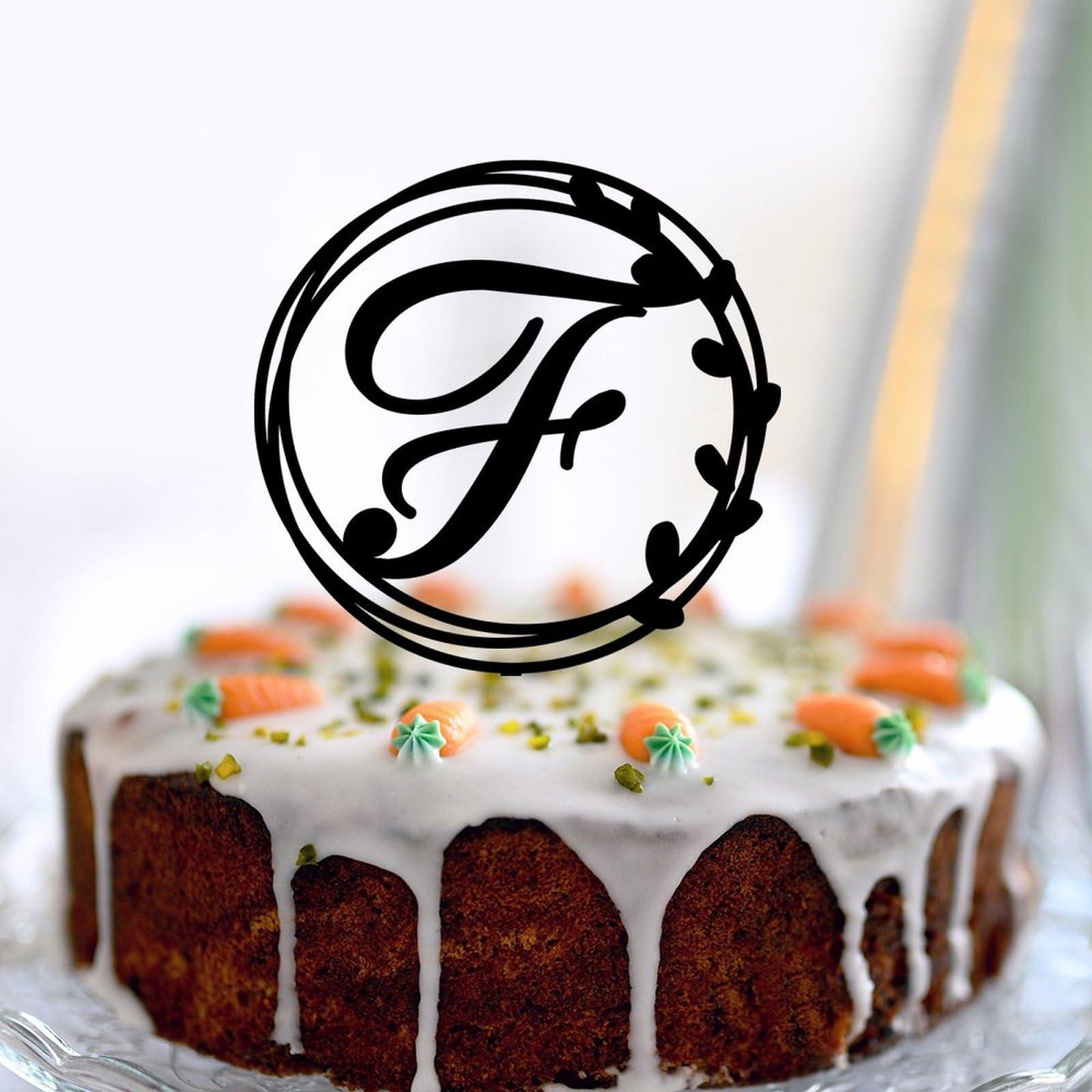 lutieger Initial Letter F Cake Topper Flowers Eucalyptus Leaves Birthday Cake Topper Calligraphy Initials Wreath Acrylic Black Nuptial Party Baking Cake Decorations Elegant Gifts for Girls Men