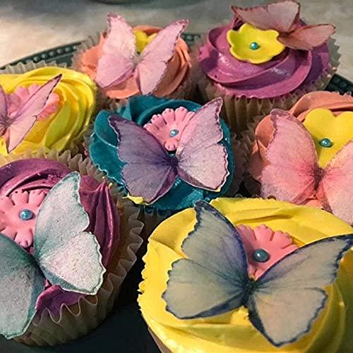 Sylvia&Vicky CHOCKACAKE Edible Wafer Paper Butterflies - Set of 24 Purple Pink Green - Cake Decorations, Cupcake Topper