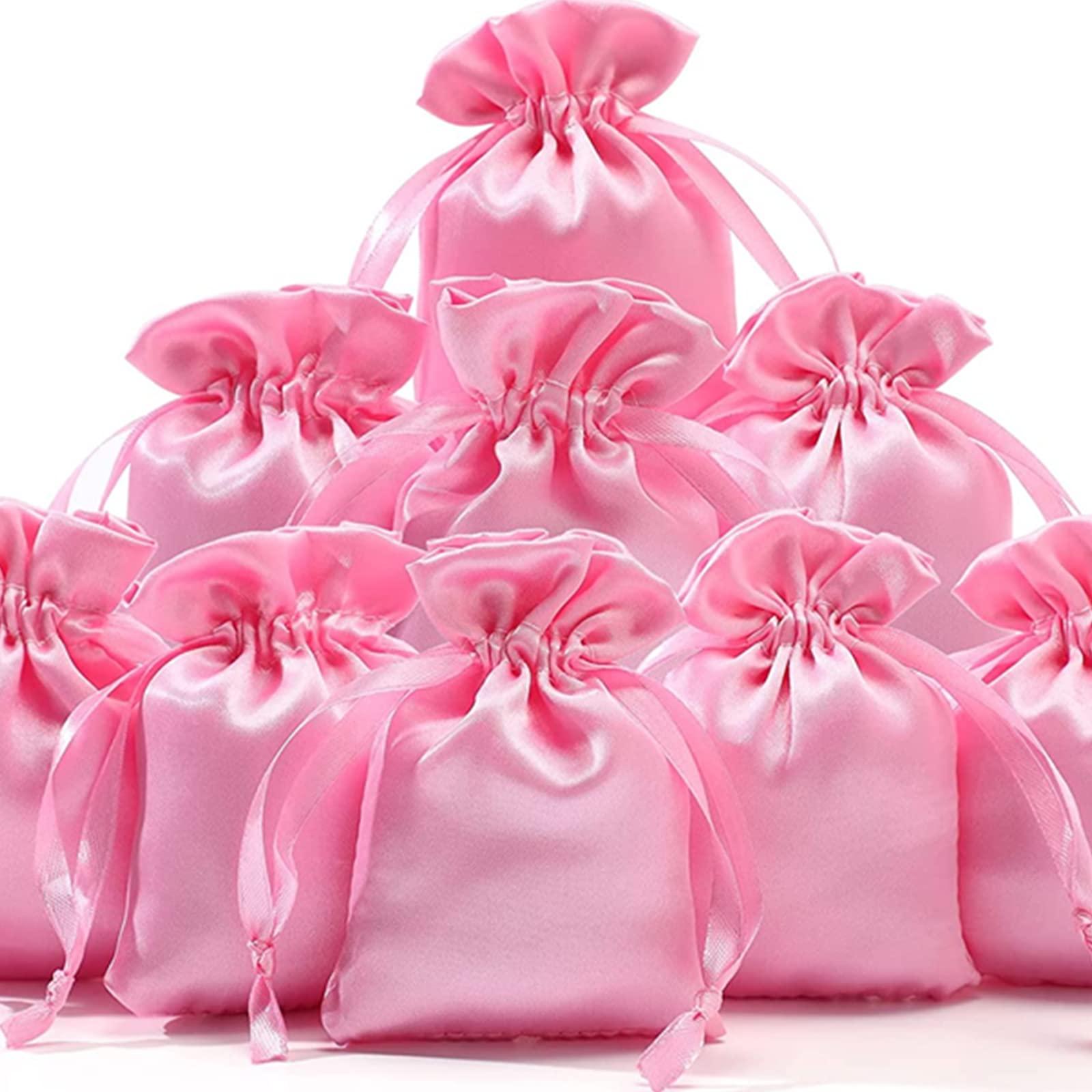 Shappy 50 Pieces 3 x 4 Satin Bags with Drawstring Gift Pouch Mini Jewelry Bags Small Wedding Favor Bags Smooth Soft Satin Fabric Candy Pouches for Baby Shower Decoration (Pink)