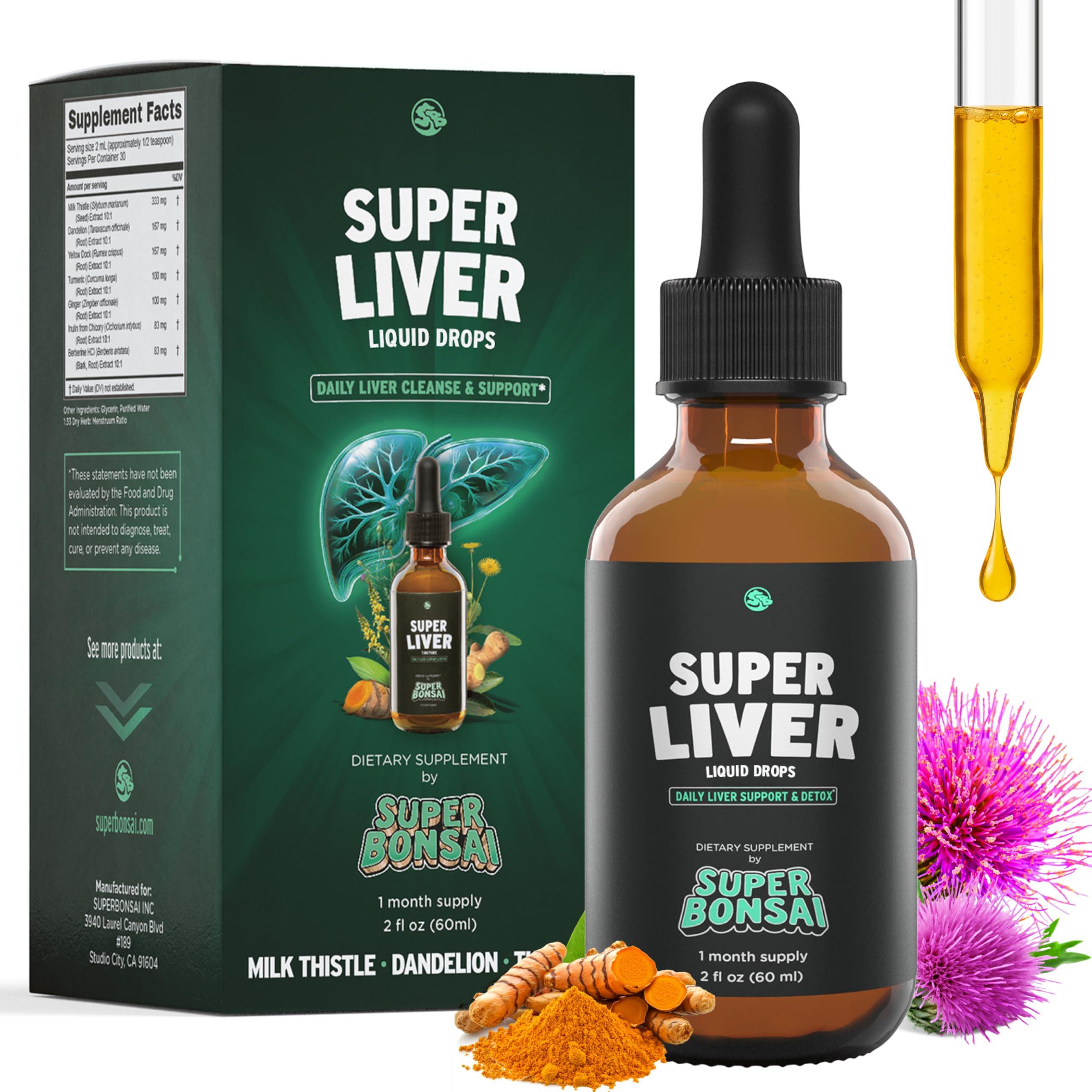 SUPERBONSAI SuperBonsai Super Liver Support with Milk Thistle - All Natural Liver Cleanse Detox & Repair Aid - Doctor-Formulated Liver Supplement - Liquid Herbal Supplements for Liver Health - 1 Month Supply