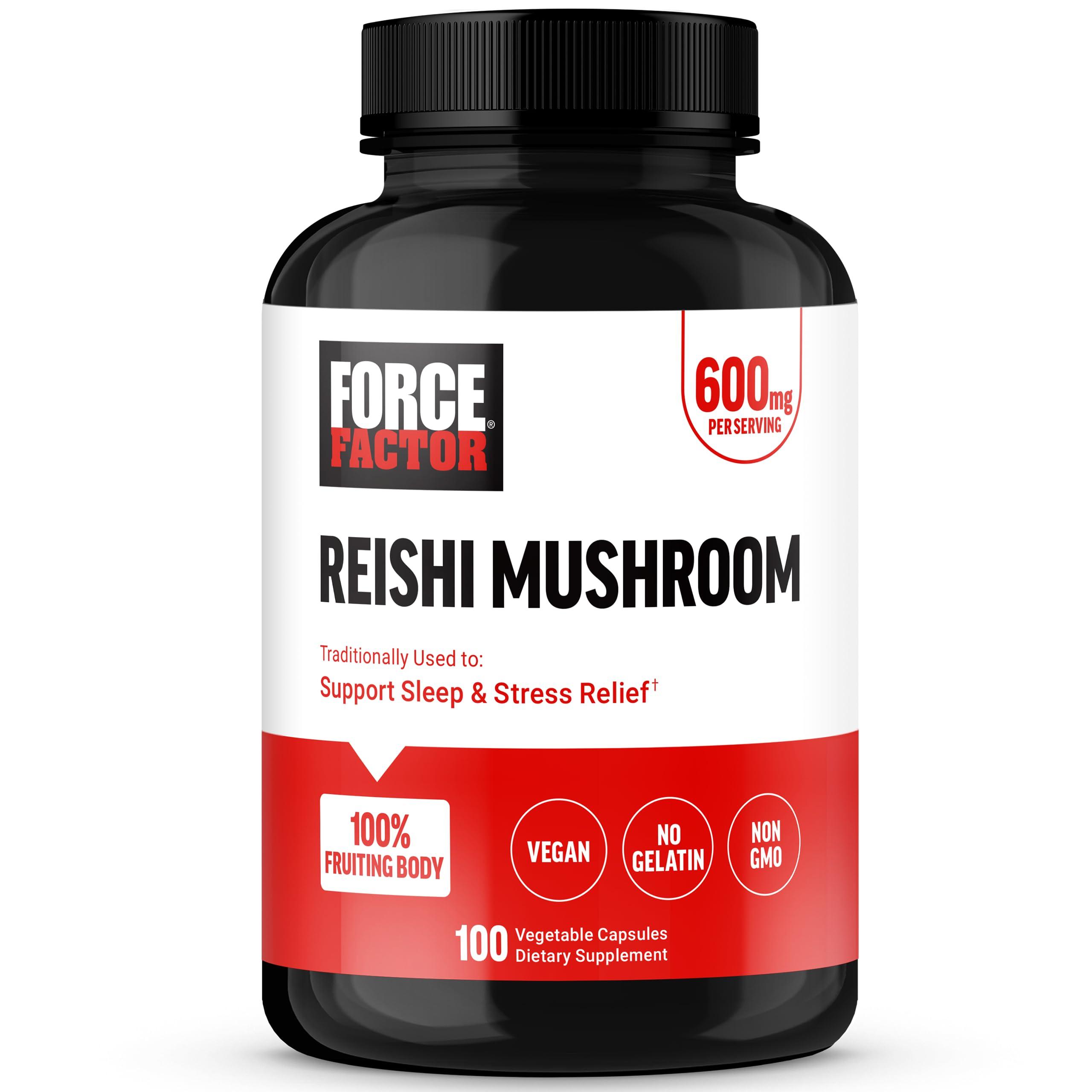 Force Factor FORCE FACTOR Reishi Mushroom Supplement, Stress Relief Supplement and Sleep Support Supplement Made with Reishi Mushroom Extract, Vegan, No Gelatin, Non-GMO, 100 Vegetable Capsules