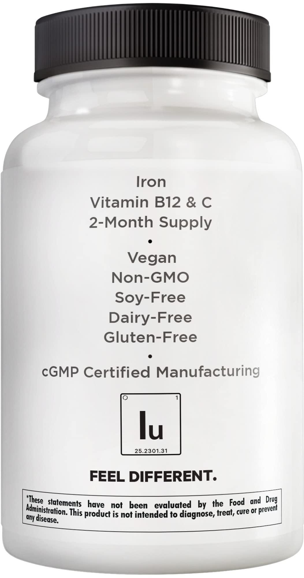 Amen Amen Iron Ultra Supplement + Copper, Folate, Vitamin C and Vitamin B12-2-Month Supply - Ferrous Sulfate Iron Vitamin - Iron 65mg Per Serving - Iron Folic Acid - Non-GMO Iron Pills - 60 Capsules