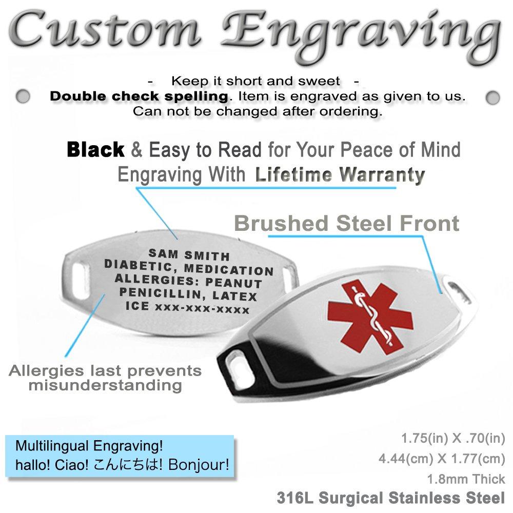 My Identity Doctor My Identity Doctor - Customized Medical Alert Bracelet for Women with Engraving - 1.2cm Steel, Glass Hearts - Red - Wrist Size 6.75 Inch