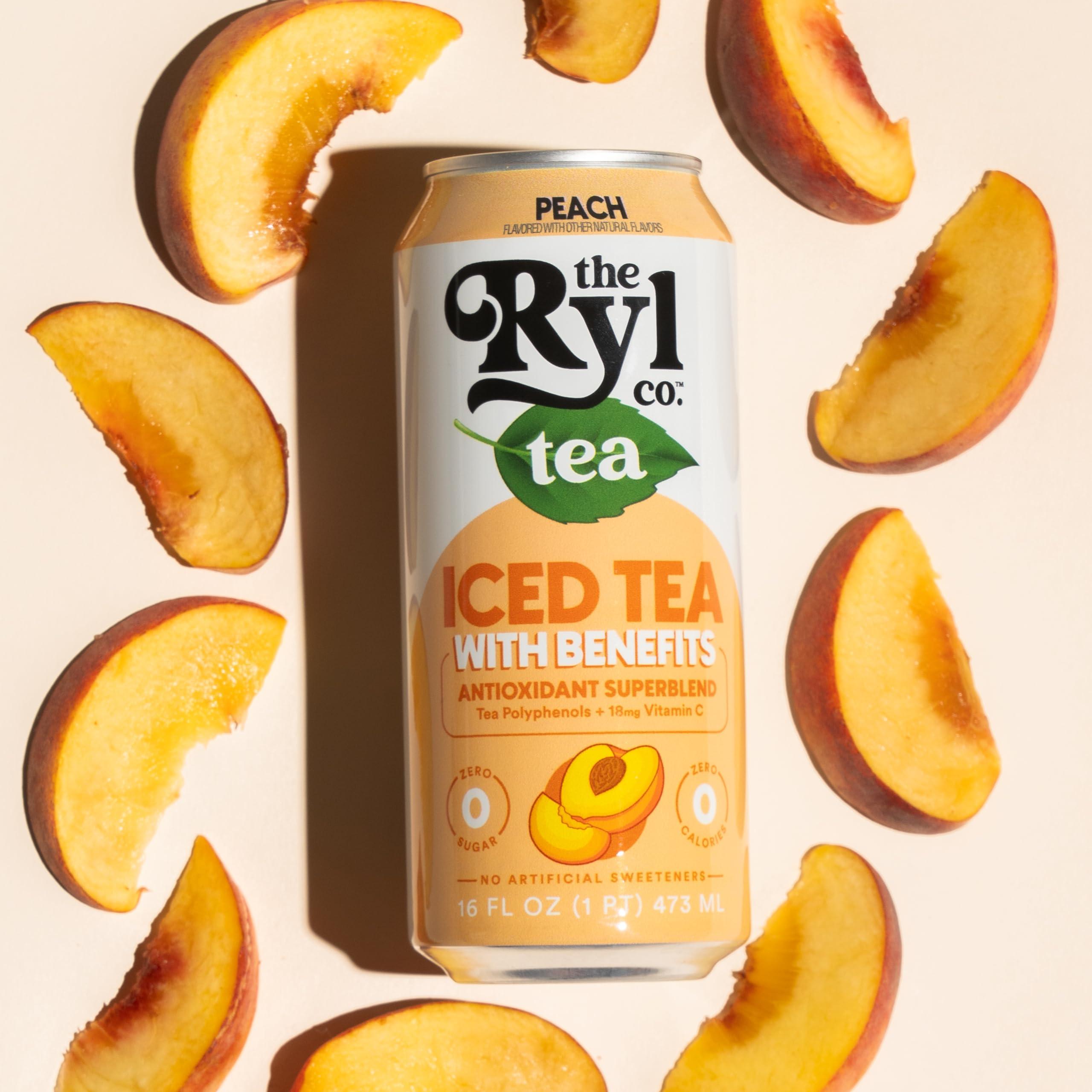 The Ryl Co Ryl Iced Tea, Peach, Antioxidant Superblend, Zero Sugar, Low Carb, Zero Calorie Iced Tea, 16.0 Fl Oz (12-Pack)