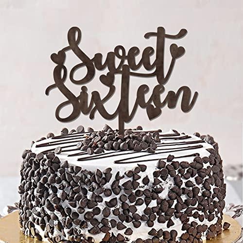 CustonCares Sweet 16 Cake Toppers 16th Happy Birthday Cake Topper Brown Wood Sixteen 16 Years Old Happy Birthday Party Favors Personalized Name Any Age Number 16th Anniversary Birthday Present For Family Friends