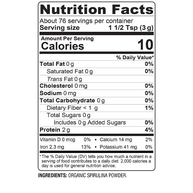 BareOrganics Bare Organics 13132 USDA Organic Raw Spirulina Powder, Whole Food Supplement, Gluten-Free & Non-GMO, 8 Ounce