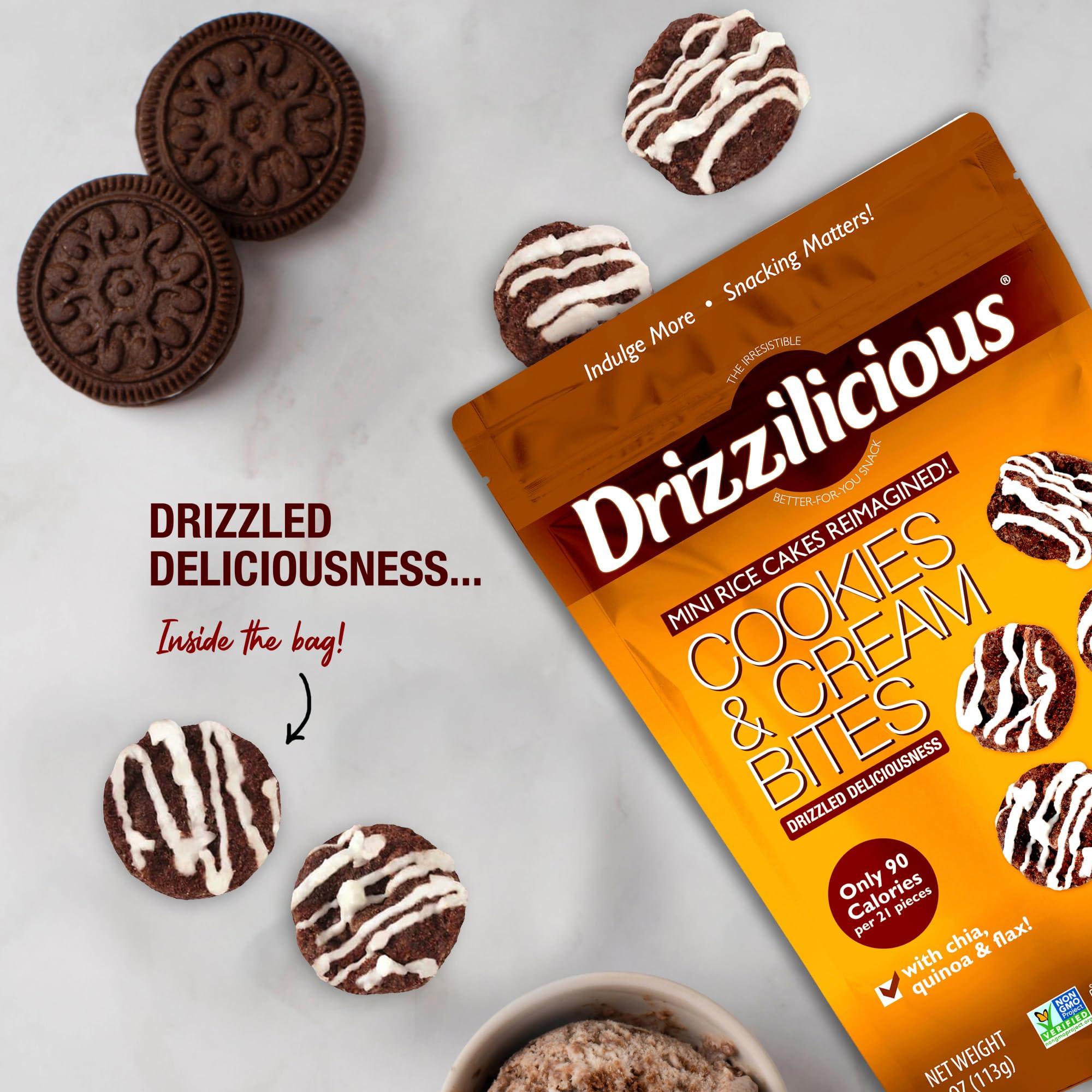 Drizzilicious Drizzilicious Mini Rice Cakes Cookies & Cream - Rice Crisps, Healthy Snack for Adults and Kids, Flavored Rice Cakes, Vegan, Gluten Free, Allergen Free, Only 90 Calories Per Serving - 4 oz (Pack of 2)