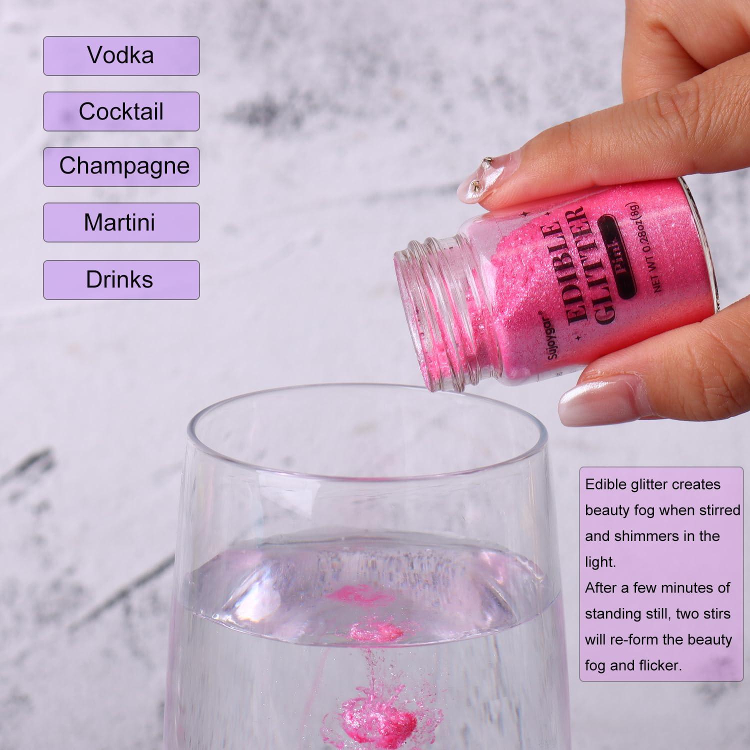 Sujoygar Sujoygar Pink Edible Glitter, Food Grade 8g, Edible Glitter for Drinks, Kosher & Halal Certified, Cocktail, Cupcake, Chocolate, Strawberry, Baking