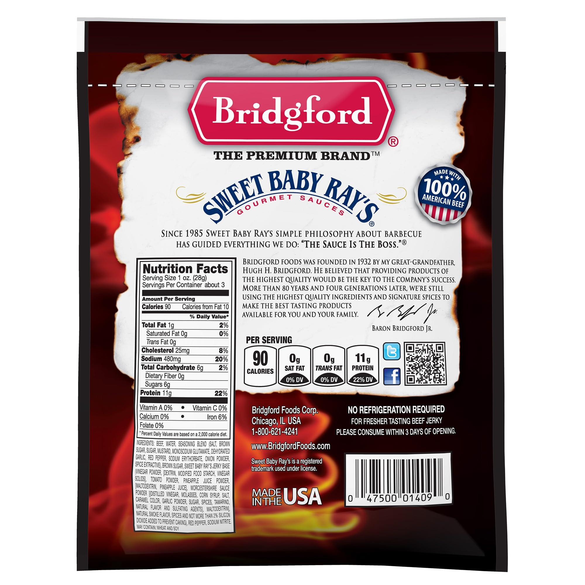 Bridgford Bridgford Sweet Baby Rays Beef Jerky Sweet N Spicy 3.25 oz Pack of 3 - High Protein Sweet and Spicy Beef Jerky for Your Dietary Preference - Ready-to-Eat Spicy Beef Jerky for On-the-Go Snacking