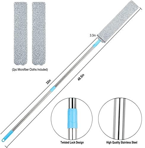 ARAINY Retractable Gap Dust Cleaner Under Appliance Microfiber Duster Dust Brush with Extension Pole (36 to 49 inches) Cleaning Duster for Bed High Ceilings Furniture Bottom Household Gap Duster Gray