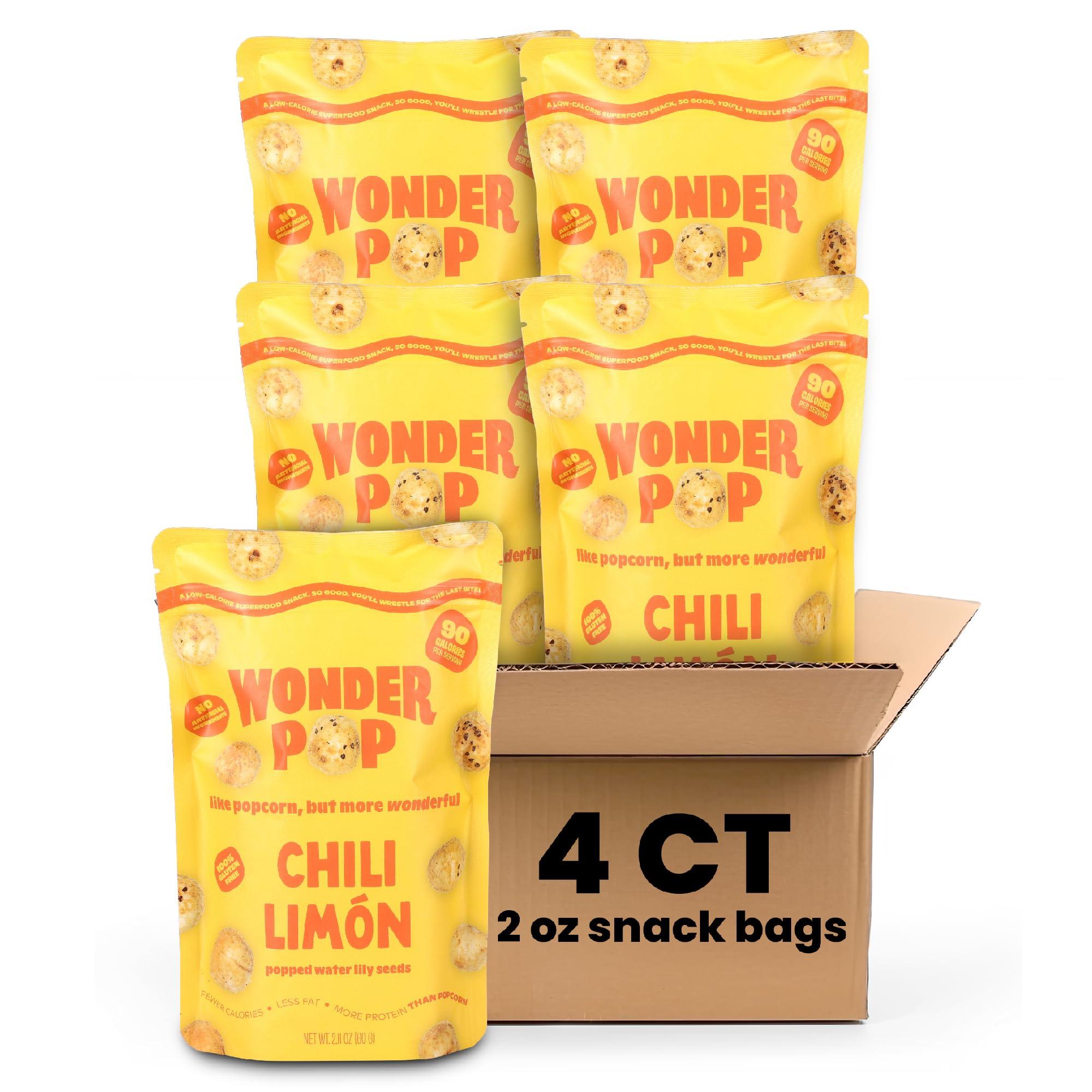 WonderPop WonderPop Popped Water Lily Seeds - | Low-Calorie Superfood Snack| Gluten Free, Nut Free| 2.11 oz (4 Pack) (chili limon)