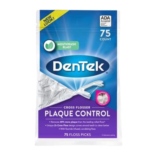 DenTek DenTek Cross Flosser Plaque Control Floss Picks, X-Shaped Floss, 75 Count, (Pack of 5)