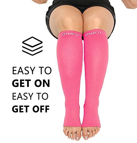 VOMFIT VOMFIT Plus Size Compression Socks for Women & Men, 20-30mmHg Wide Calf Extra Wide Toeless Support Compression Stockings for Circulation Pain, Pink, 2XL