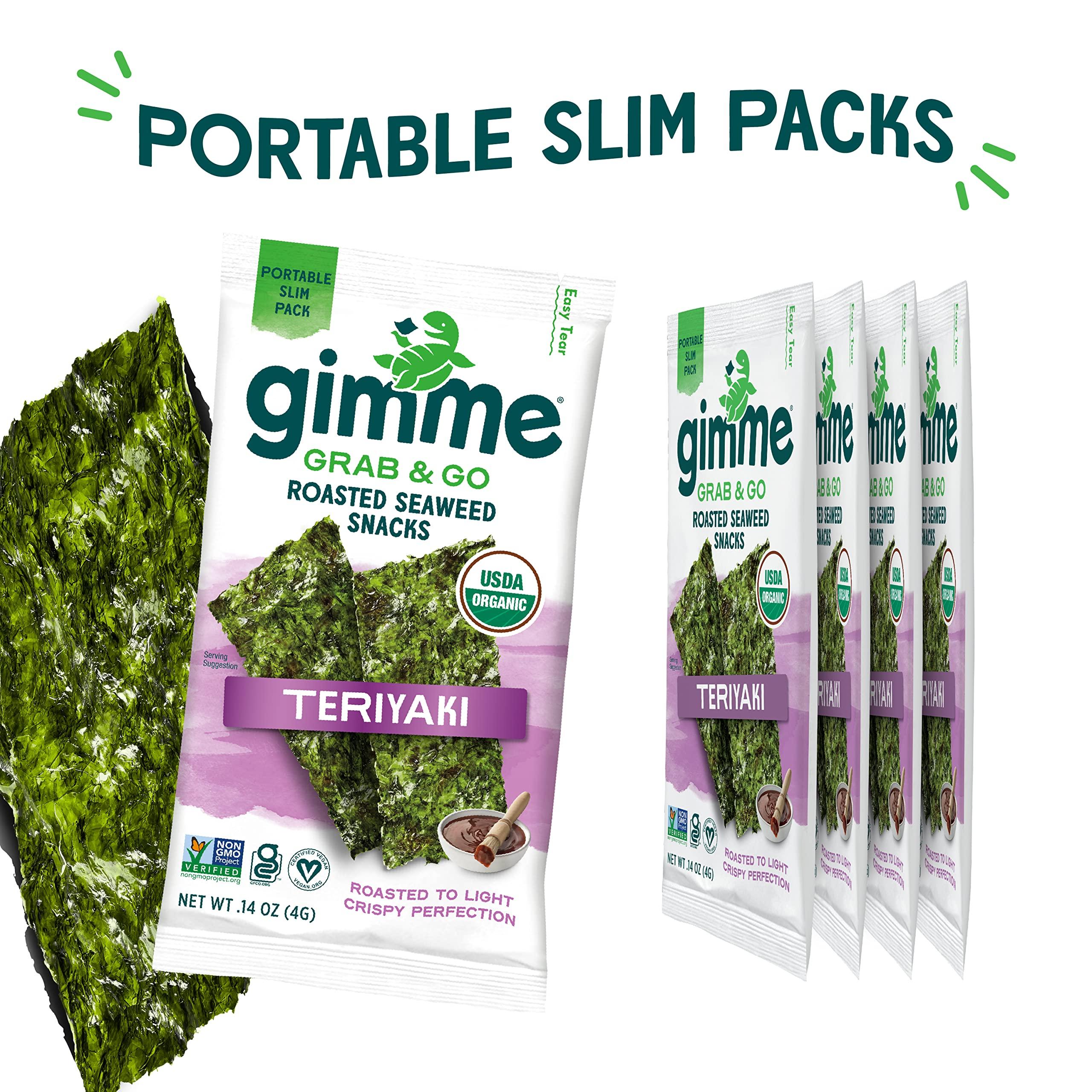 gimMe Gimme Seaweed Grab & Go Organic Premium Roasted Seaweed Snacks, Teriyaki, 5 Count Trayless, Keto, Vegan, Gluten-Free, Source of Omega3s and Iodine, Healthy On-The-Go Snack for Kids and Adults