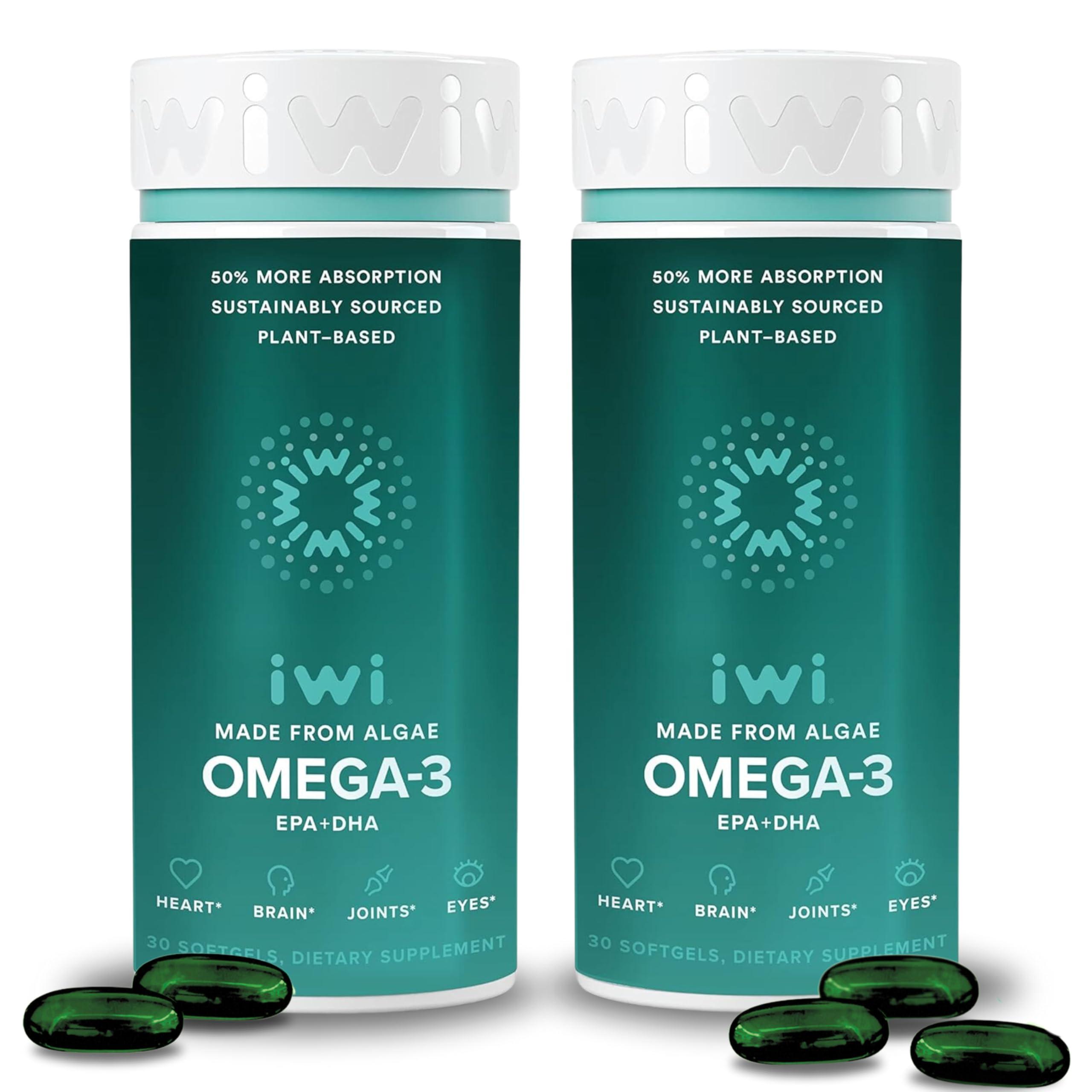 Iwi Iwi Life Omega-3, 60 Softgels (60 Servings), Vegan Plant-Based Algae Omega 3 with EPA + DHA, Whole-Body Support Dietary Supplement, Krill & Fish Oil Alternative, No Fishy Aftertaste