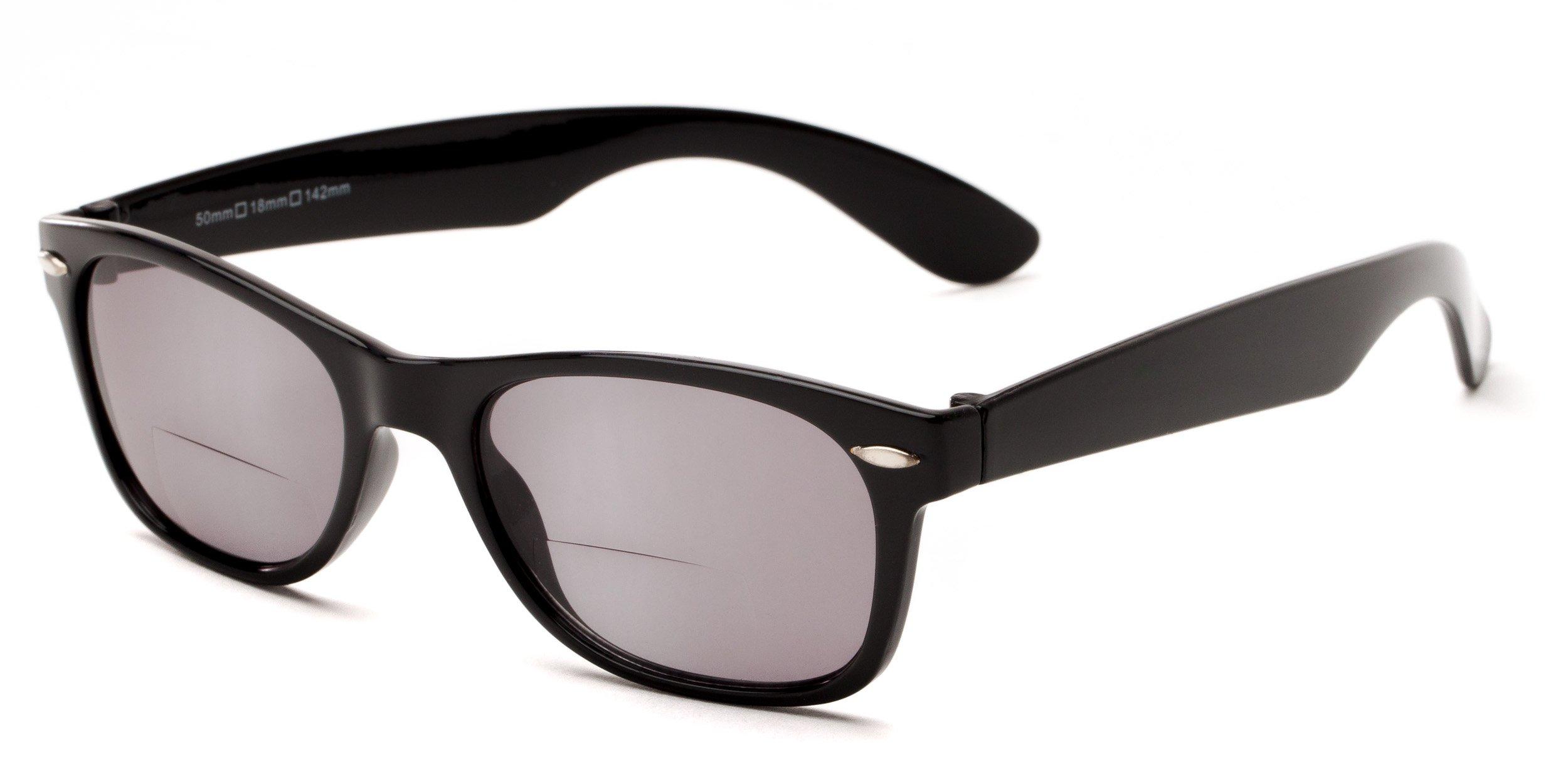 Readers Readers.com Reading Sunglasses: The Joliet Bifocal Reading Sunglasses Plastic Retro Square Style for Men and Women - Black with Smoke, 1.50