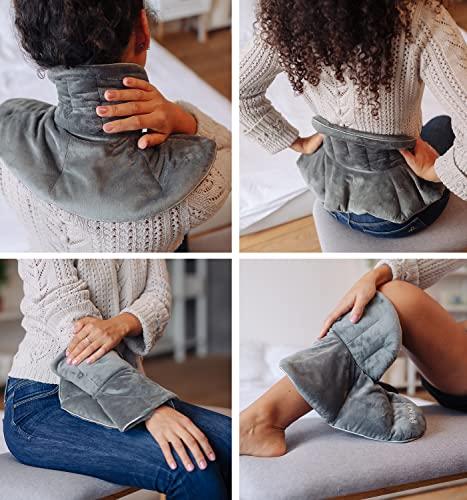 GENIANI GENIANI Microwavable Heating Pad for Neck and Shoulders with Herbal Aromatherapy - Calming Weighted Cordless Neck Wrap - Heat Pad for Pain Relief and Spasm - Hot and Cold Compress (Cloud Grey)