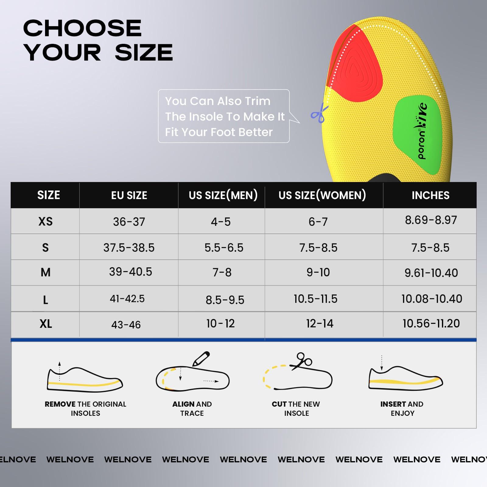 Welnove Sport Insoles Plantar Fasciitis Relief - Welnove Shock Absorption Running Athletic Insoles for Sneaker Hiking Boot Insoles for Walking or Standing All Day - Medium Arch Support(Blue,XL)