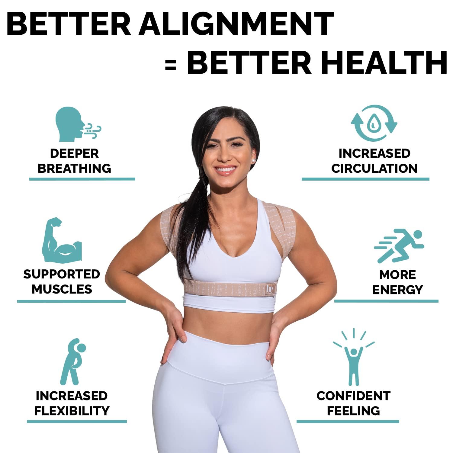 BackEmbrace BackEmbrace Posture Corrector for Women and Men - Made in USA - Slim and Adjustable Shoulder Brace - Back Brace for Back Pain Relief - Sand Drizzle Small