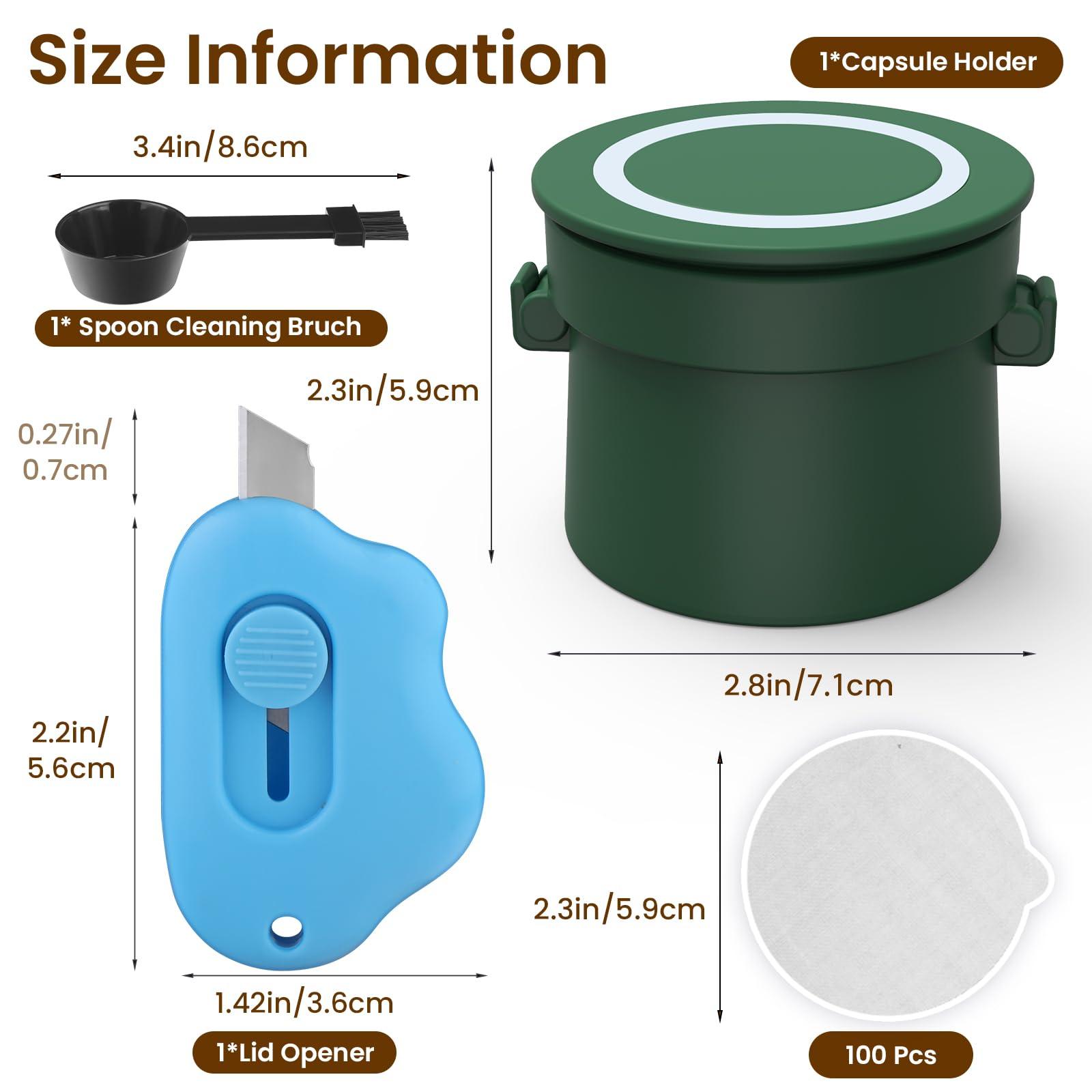 YEOSEN Reusable Vertuo Capsule Set for Reusable Nespresso Vertuo Pods, Upgraded Twist Holder with 100 Pcs Aluminum Foil Seal Lids and Brush Lid Opener,Fits for Refilling Vertuoline PodGreen)