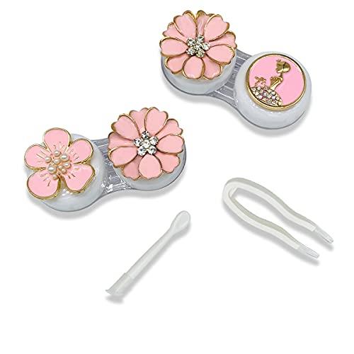 Folaxshoo Folaxshoo Stylish Contact Lens Case with Mirror and Remover Tool Portable Contact Lens Container Kit Set Eye Care Soak Storage Lens Holder for Teen Girls and Women (Pink)