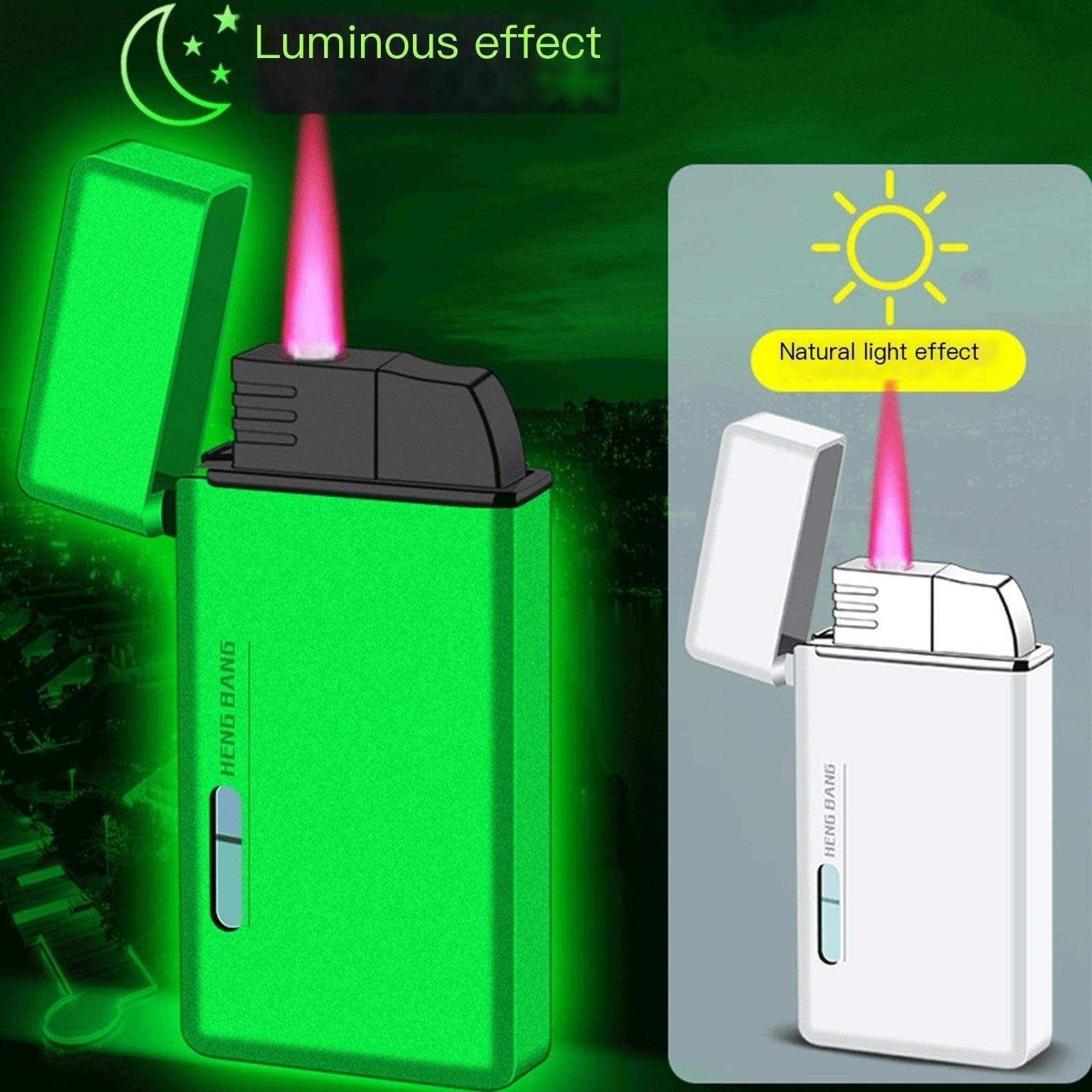 OLELY Jet Flame Fire Torch Lighter Gas Butane Refillable, Classic Flip Lighters Windproof Cigar Lighter Multipurpose for Candle BBQ Grill Fireplace Stove Barbecue (Color : Luminous White)