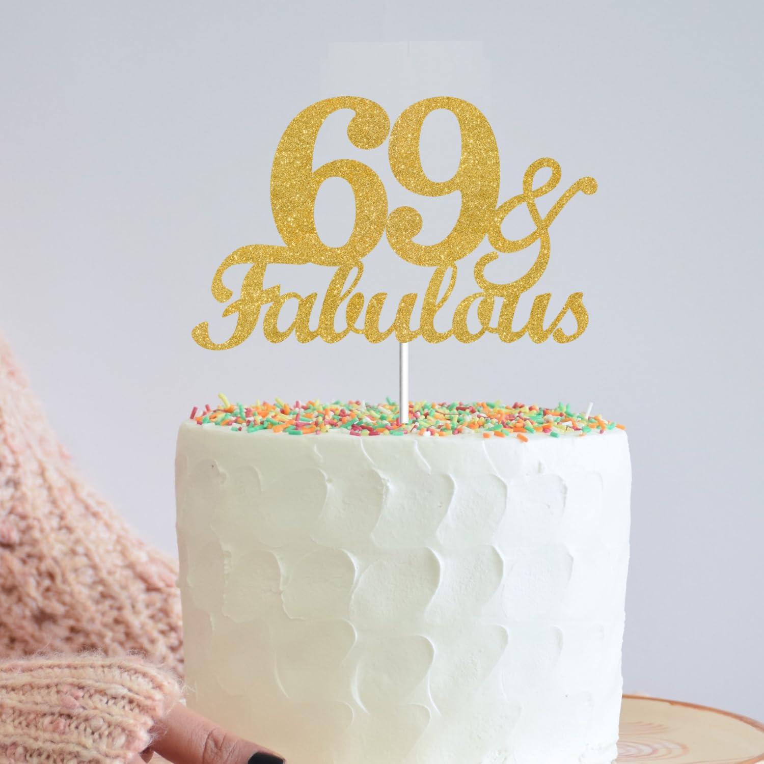 JUTTIRA 69 & Fabulous Cake Toppers Gold Glitter, Happy 69th Birthday Cake Topper Cheers to 69 Years Old Bday Decoration, Sixty-nine and Fabulous Cake Decorations for 69th Birthday Anniversary Party