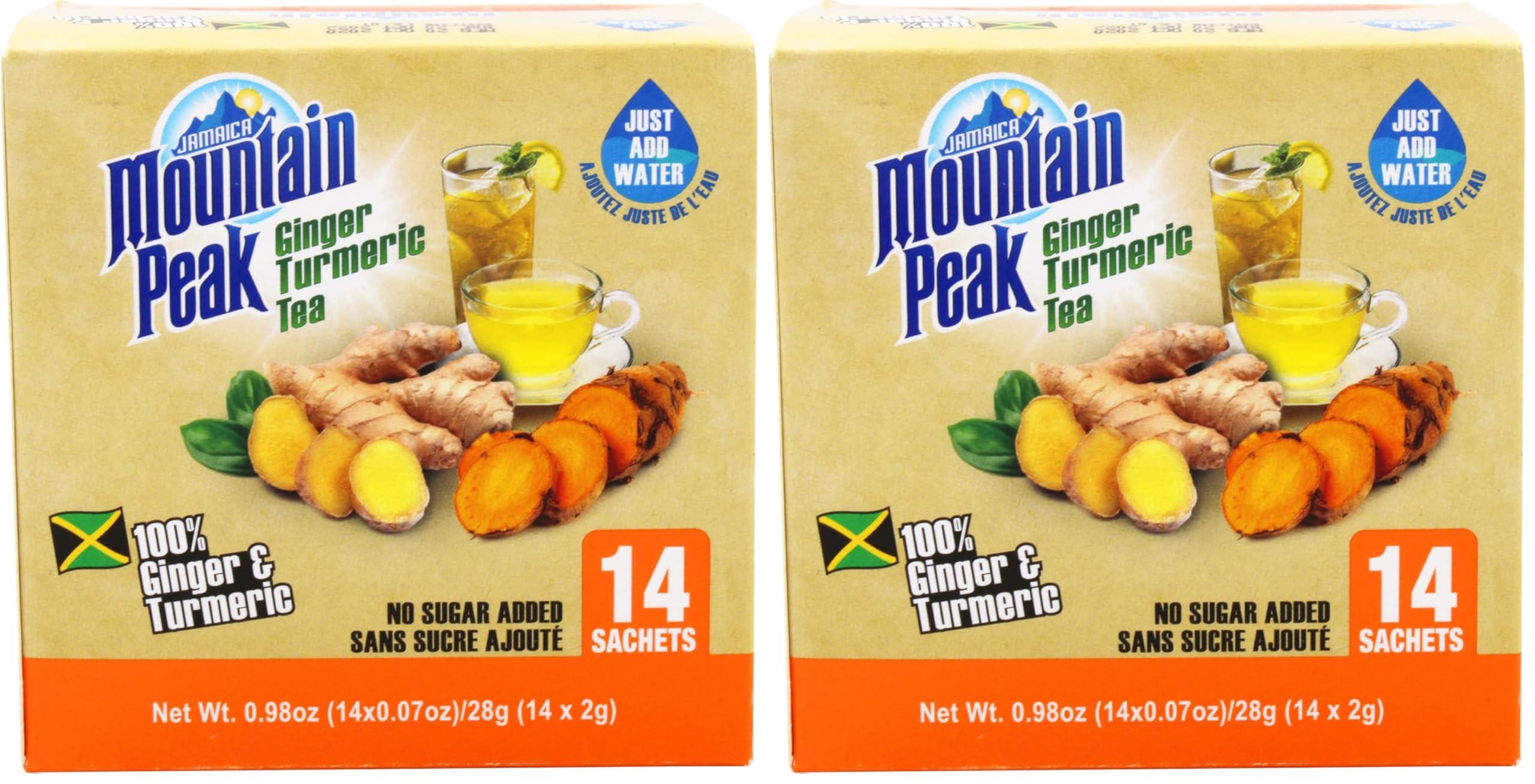Mountain Peak Jamaica Mountain Peak Ginger Turmeric Tea, With No Added Sugar, 6.3 Ounce (Pack of 2)