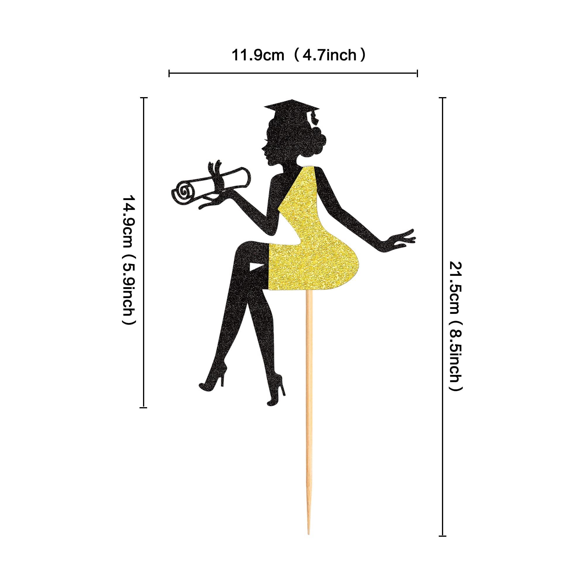 Cyodoos Cyodoos 1 PC High Heel Girl Graduation Cake Topper with Grad Cap Diploma 2023 Graduation Cake Pick 2023 Senior Graduation Cake Decorations for 2023 Girl Graduation Theme Party - Black Gold Glitter