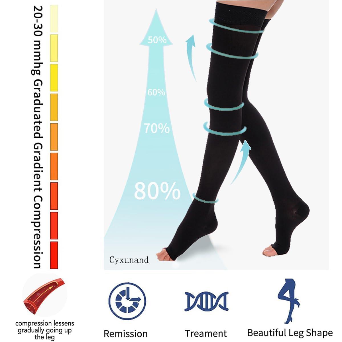 Cyxunand Anti Embolism Ted Hose Thigh High 20-32 mmHg Compression Stocking Toeless,Compression Socks Support for Women & Men (XL, Black(Toeless ))