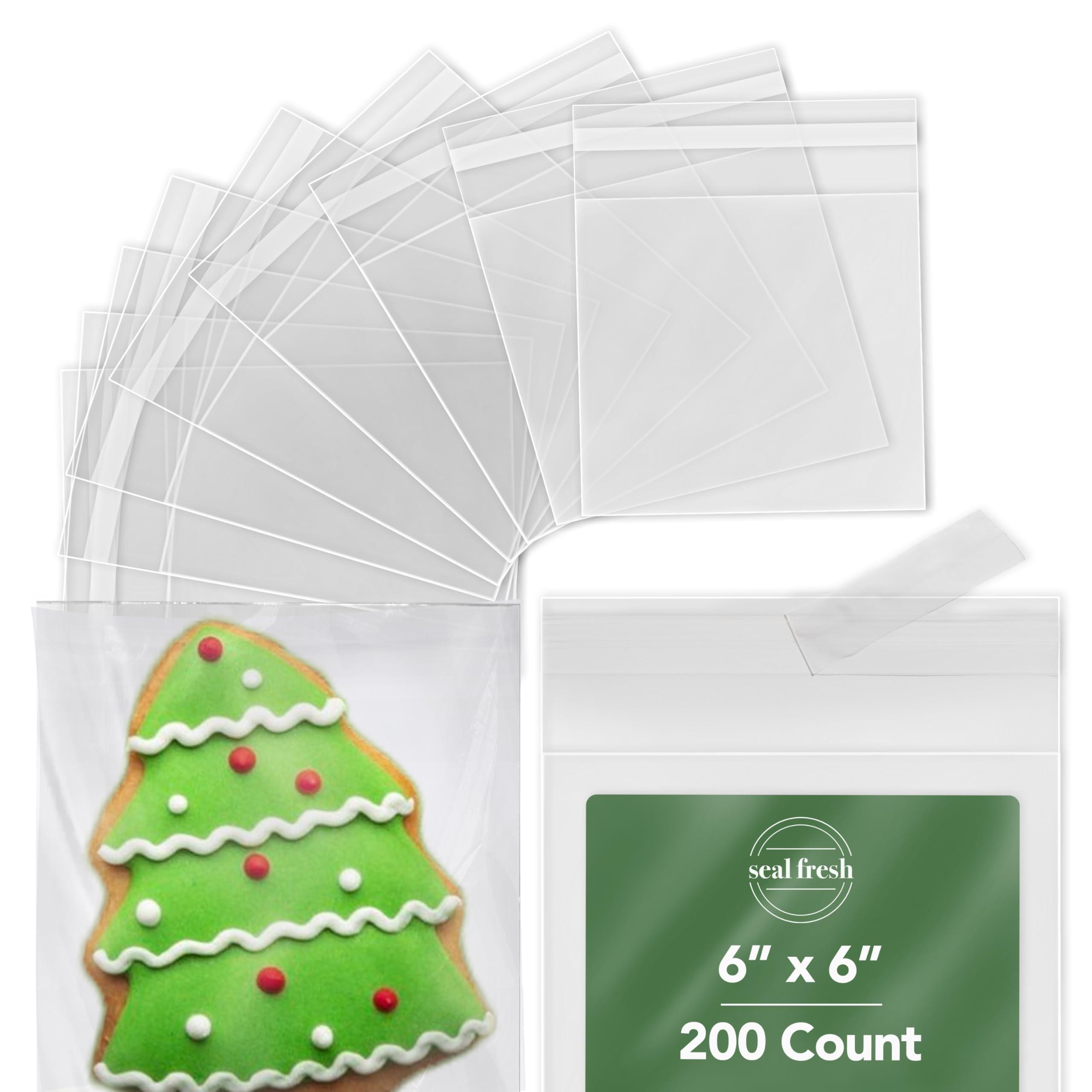 Seal Fresh Seal Fresh Self Sealing Cellophane Bags  6\" x 6\" (200 Count)  Clear Plastic Resealable Cellophane Bag  Cellophane Treat Bags, Cookie Bags for Packaging, Candy Bags, Square Cello Bags, Pastry Bags