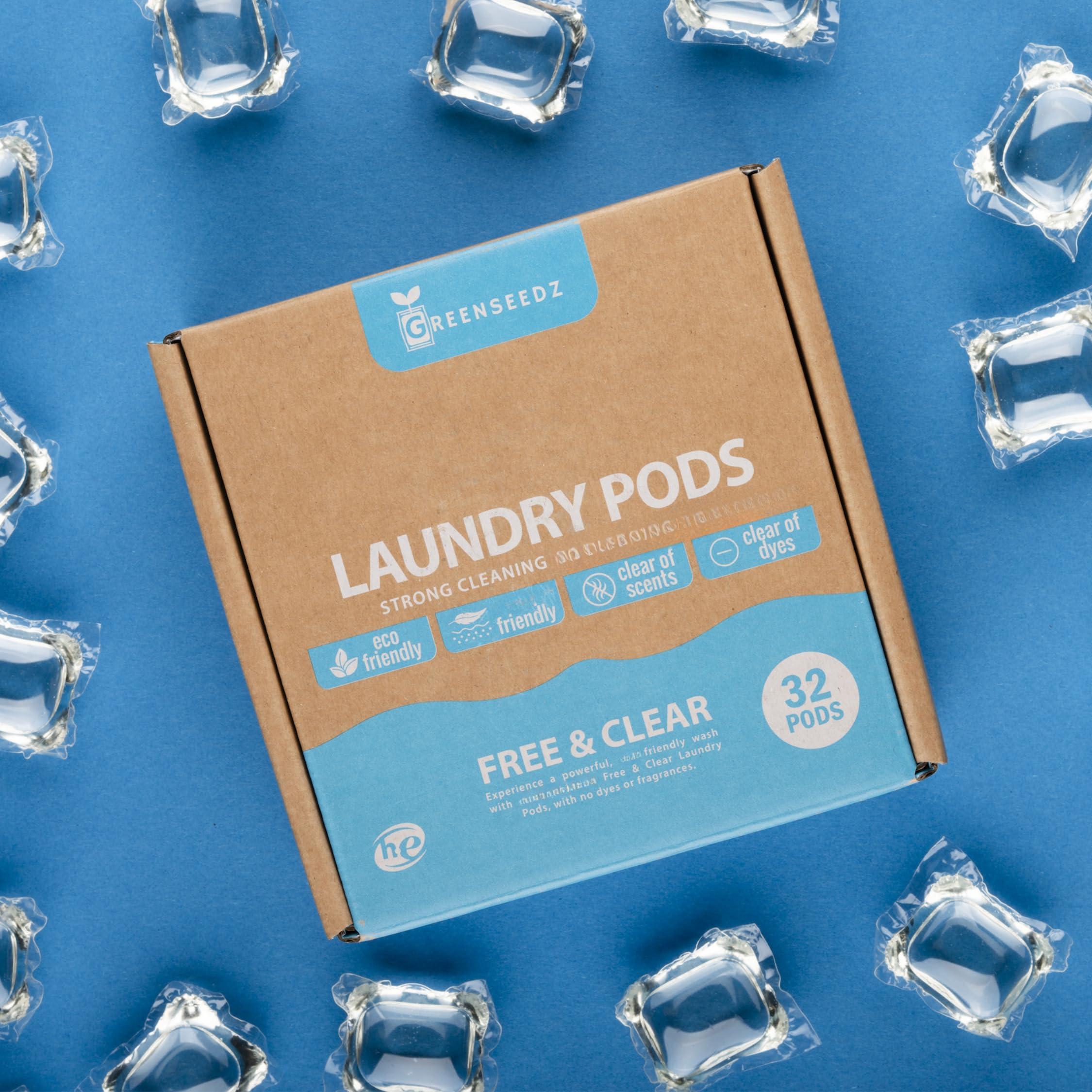 Greenseedz Greenseedz Free And Clear Eco Friendly Unscented Laundry Detergent Pods, 32 Pacs, Powerful Stain And Odor Removal, Biodegradable and HE Compatible